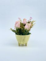 Tea Rose Flower With Ceramic Vase For Interior Dsign