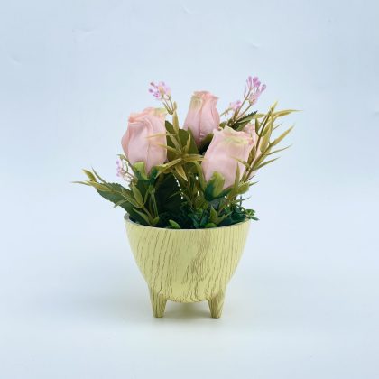 Tea Rose Flower With Ceramic Vase For Interior Dsign