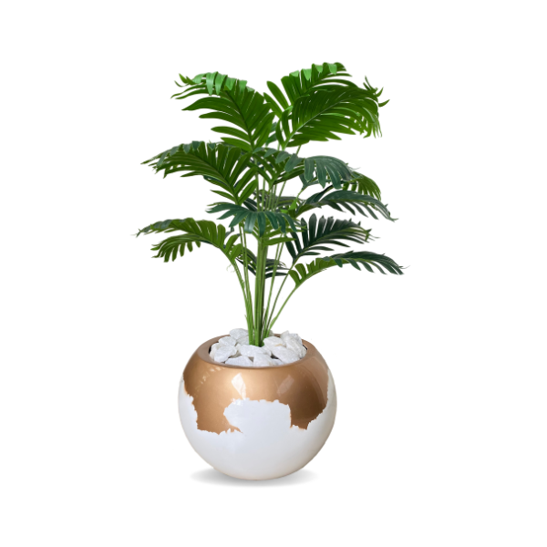 Fake Palm Plant Potted With Ball Fiberglass Pot For Interior Decor