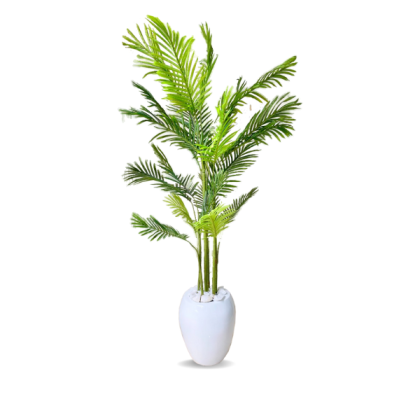 21 Leaves Palm Plant Potted With Apple Fiberglass Flower Pot - Height: 165cm