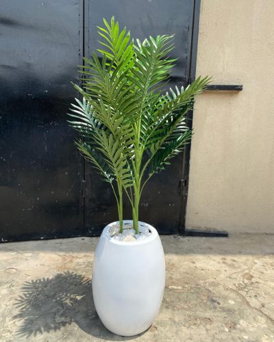 Classic Fiberglass Vase Potted With Artificial Palm Plant