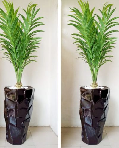 Artificial Kentia Plant Potted With Rock Fiberglass Vase