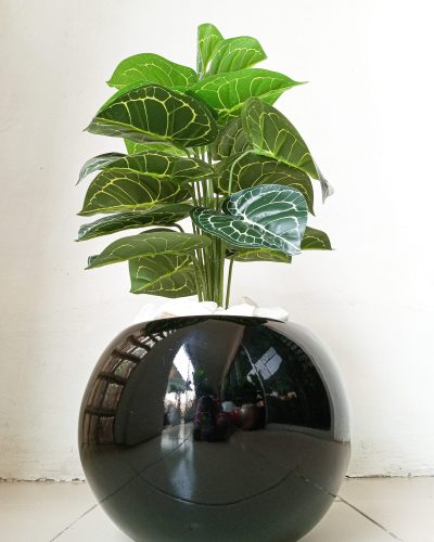 Artificial White Taro Plant Potted With Round Ball Fiberglass Vase