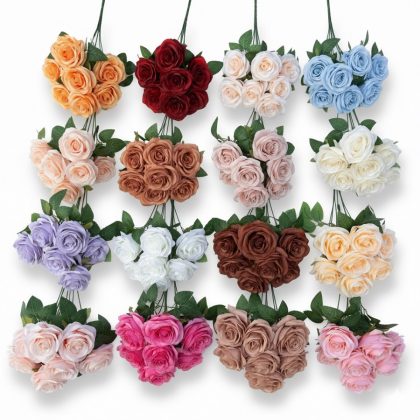 9 Heads Bouquet Camellia Artificial Flowers | Wedding Decoration Floral setup Roses